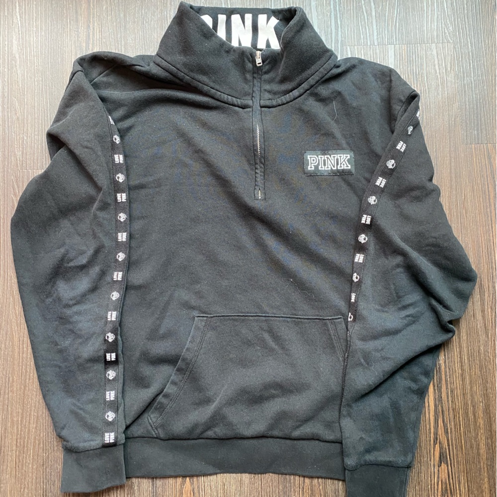 Women’s Pink by Victoria’s Secret Black 1/4 Zip Pull Over